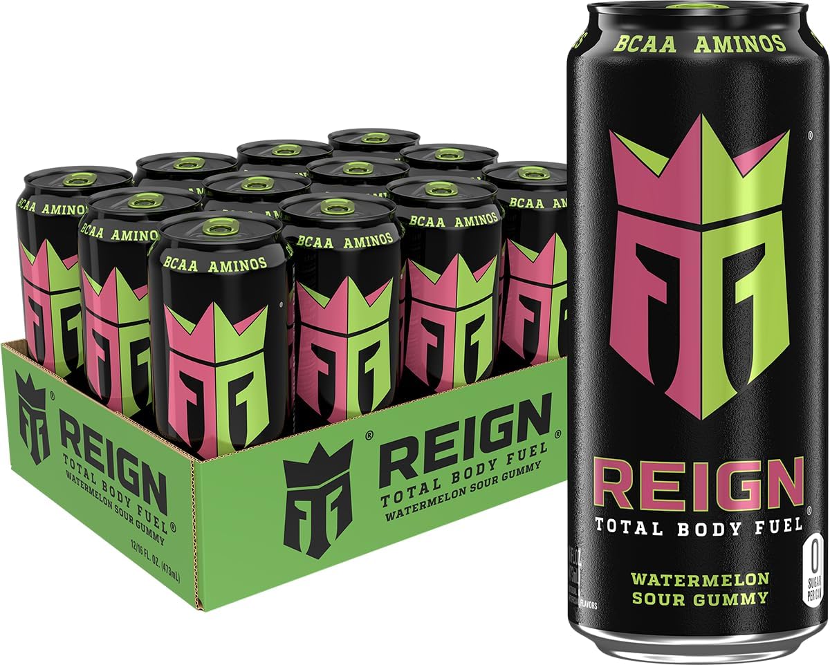 Reign Total Body Fuel Watermelon Sour Gummy fitness drink, 16 fl oz cans, 12-pack