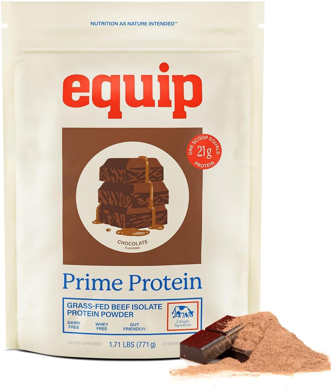 Package of Equip Prime Protein with chocolate flavor indication