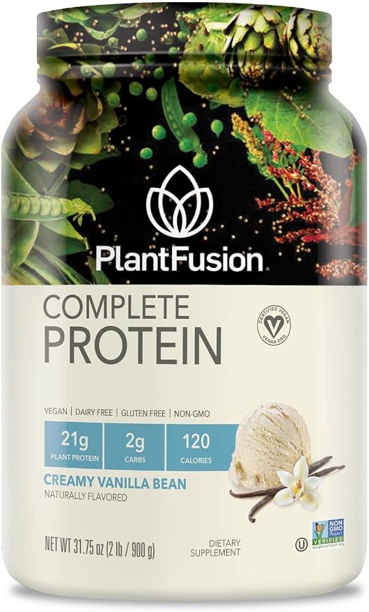 PlantFusion Complete Protein container with vanilla bean flavor information