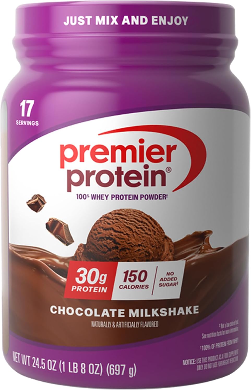 Premier Protein 30g chocolate whey protein powder 1.44 lb container