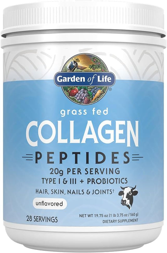 Garden of Life Grass Fed Collagen unflavored powder, 28-serving product container