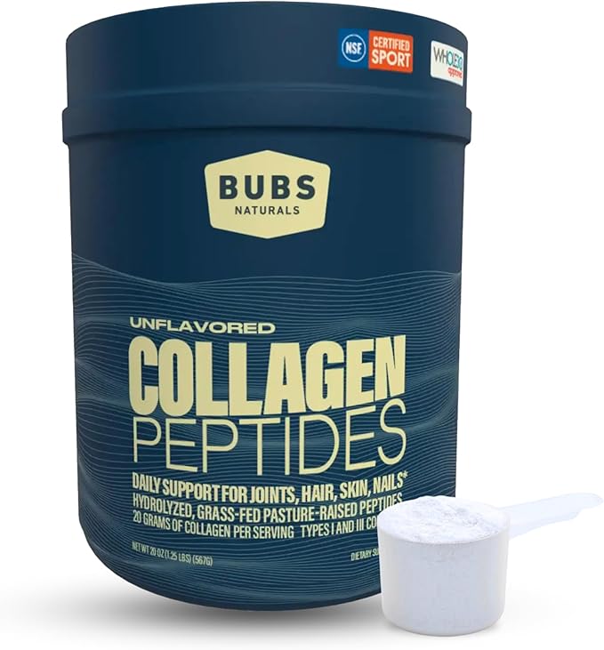 BUBS Naturals unflavored collagen peptides powder, 20 oz container