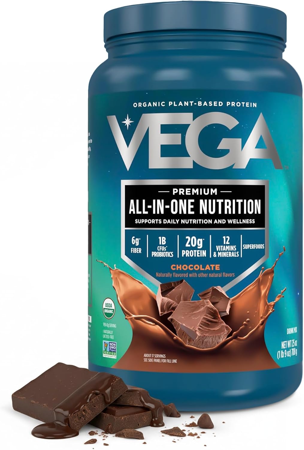 Vega All-in-One Organic Vegan Protein, Chocolate, 17 Servings