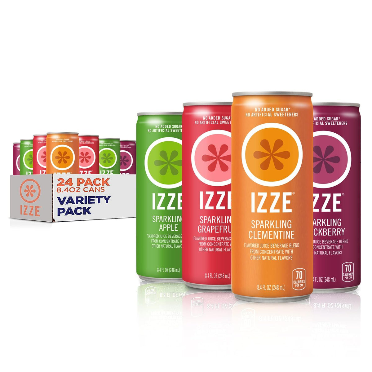Izze sparkling juice four-flavor variety pack with 24 drinks