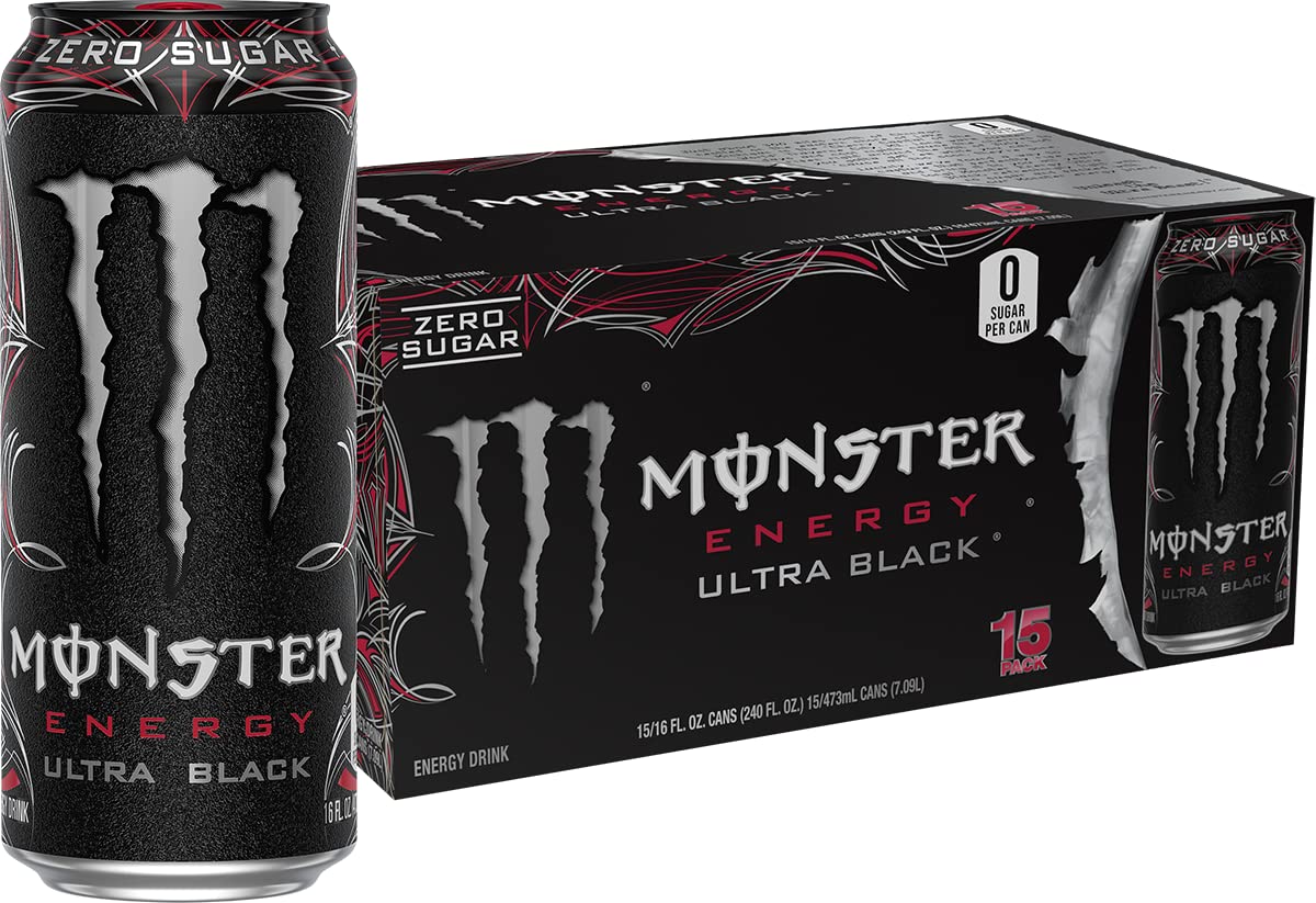 Monster Energy Ultra Black sugar-free energy drink, 16 oz cans, 15-pack