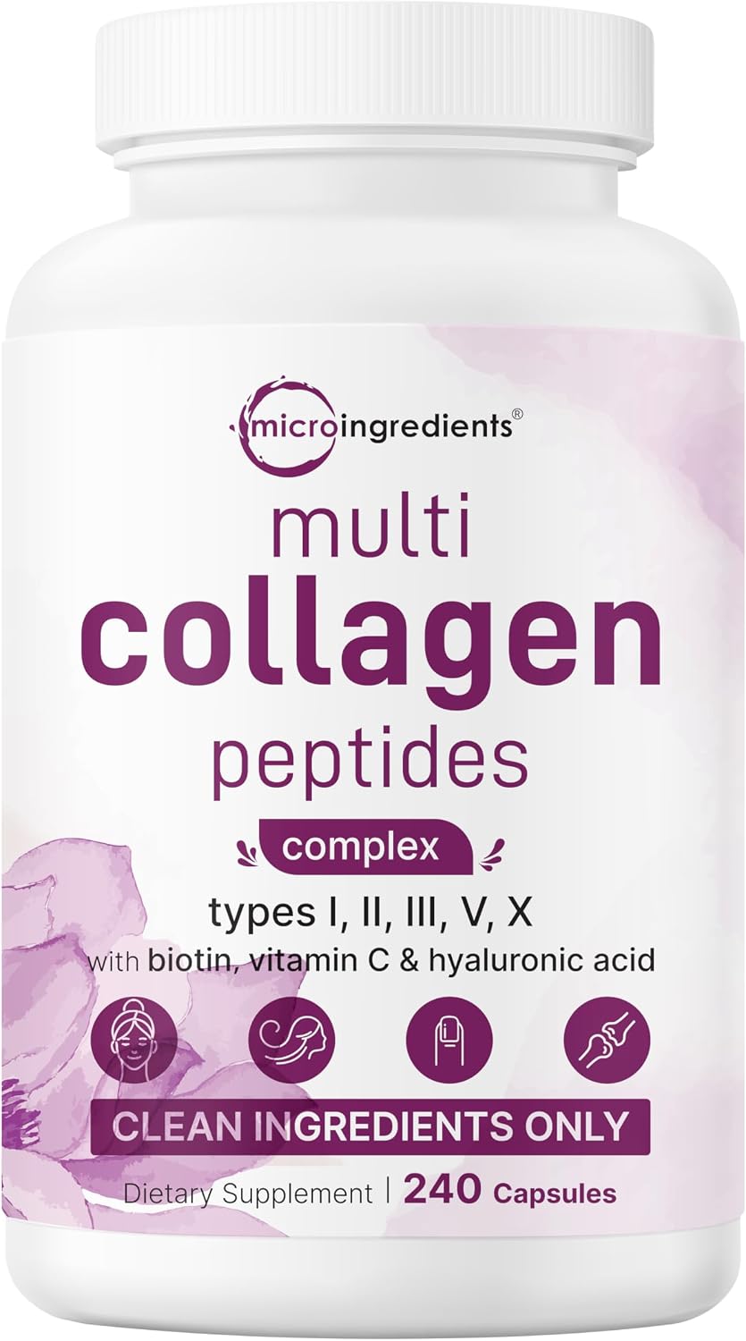 Micro Ingredients Multi Collagen Peptides capsules, 240-count product bottle