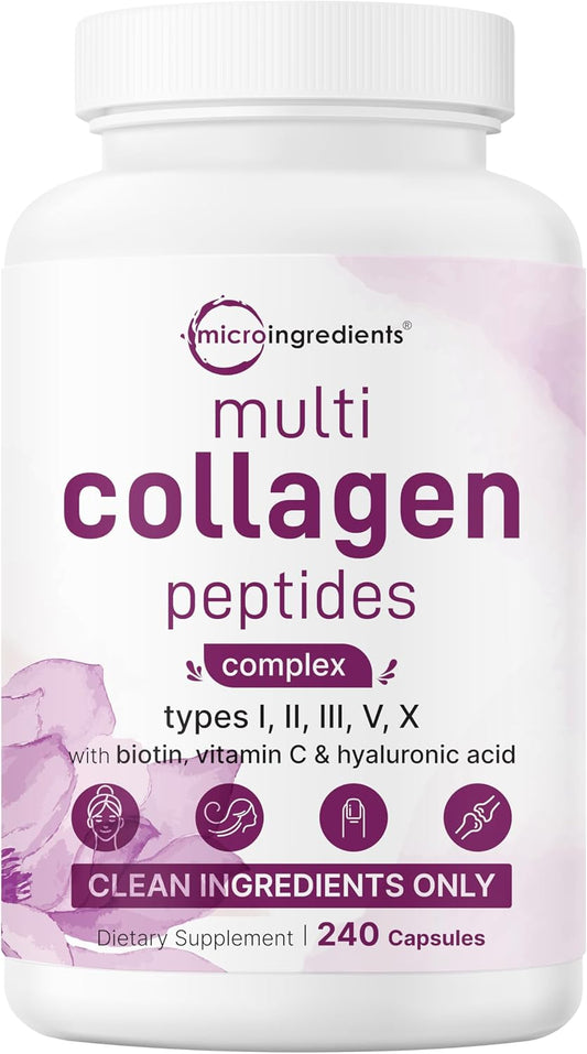 Micro Ingredients Multi Collagen Peptides capsules, 240-count product bottle