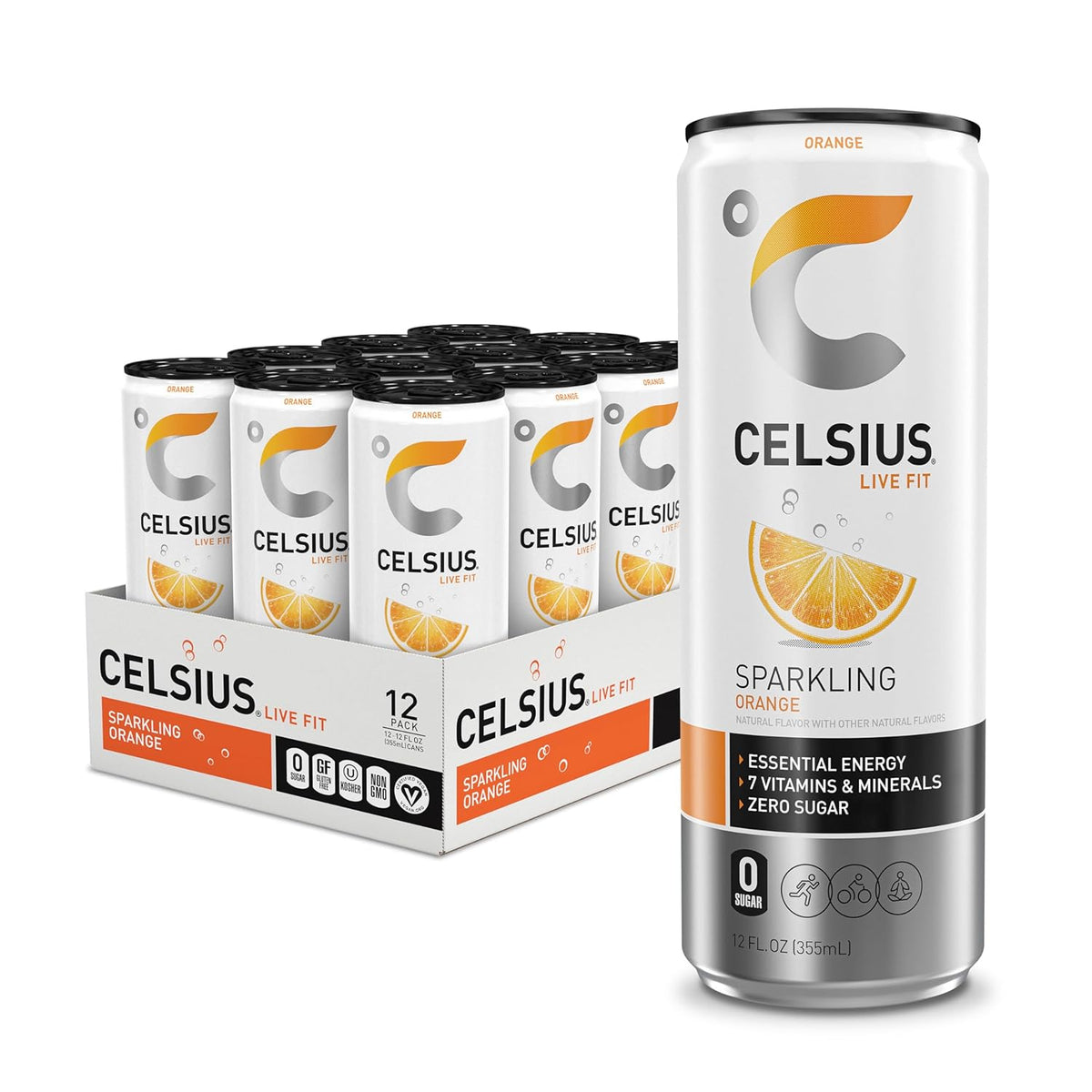 CELSIUS Sparkling Orange sugar-free energy drink, 12 fl oz cans, 12-pack