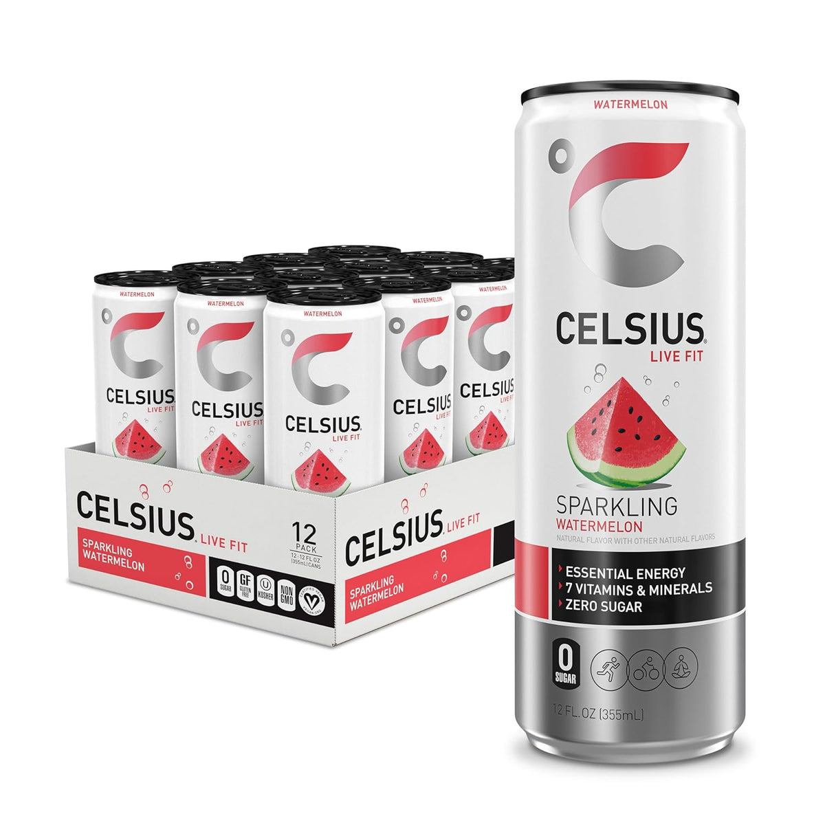 CELSIUS Sparkling Watermelon sugar-free energy drink 12-pack of 12 fl oz cans