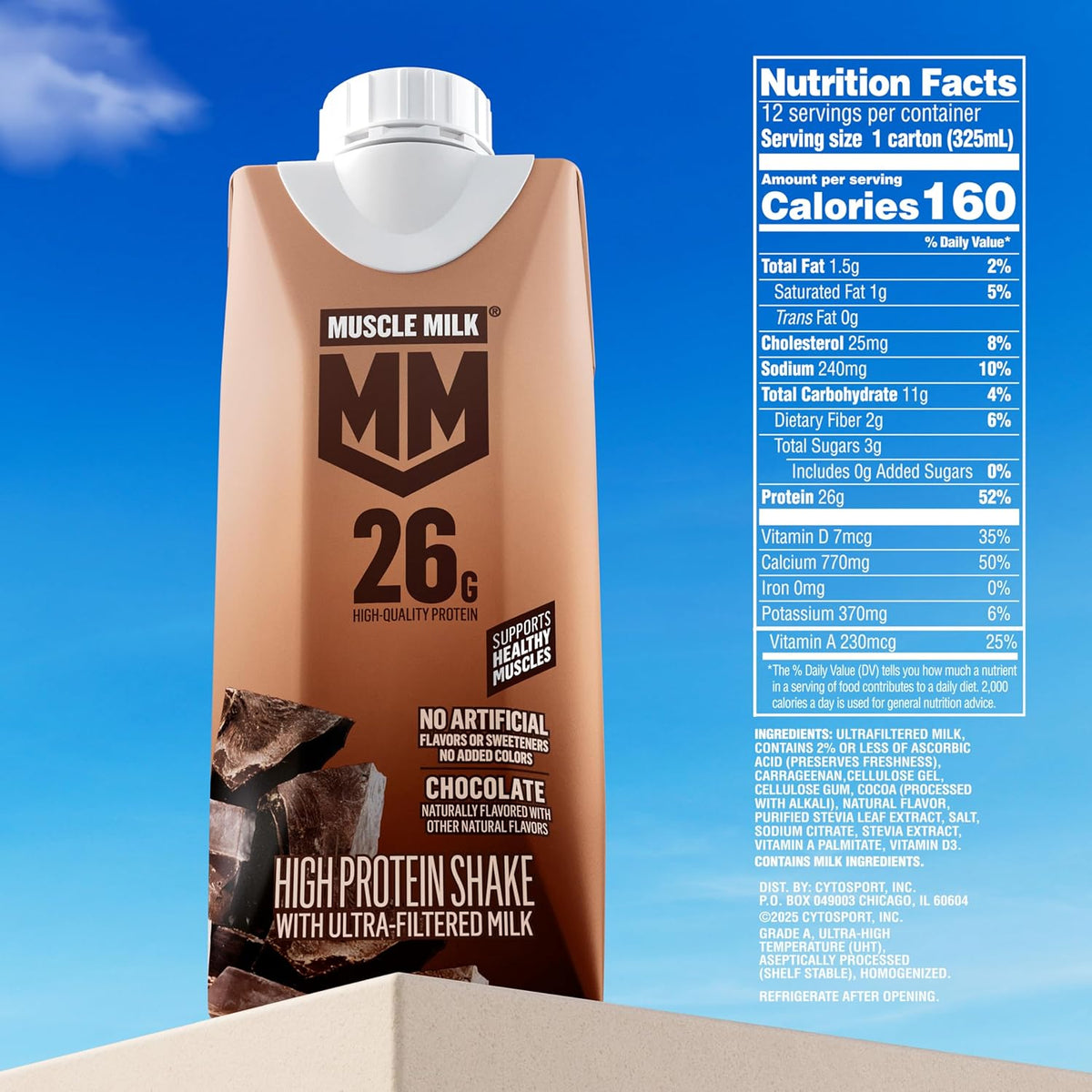 Muscle Milk chocolate protein shake 12-pack cartons