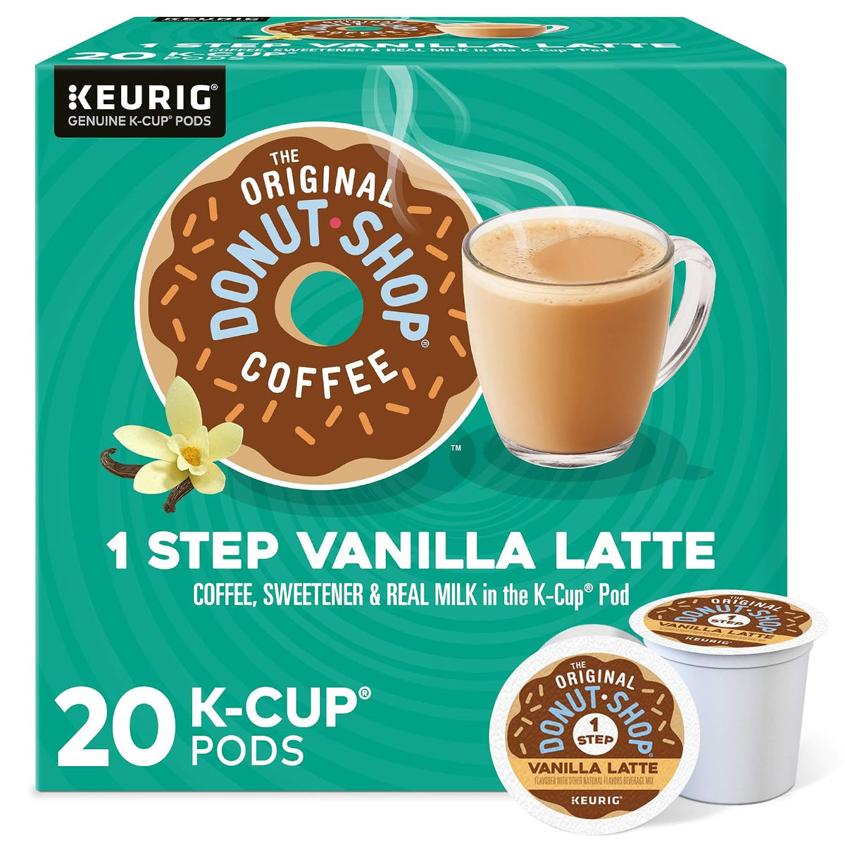 “The Original Donut Shop Vanilla One-Step Latte single-serve K-Cup coffee pods, 20 count”