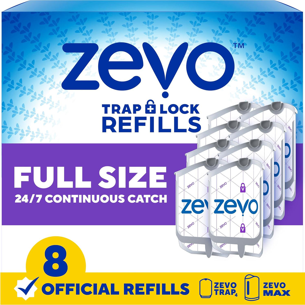 Zevo flying insect trap refill cartridges 8-count front packaging