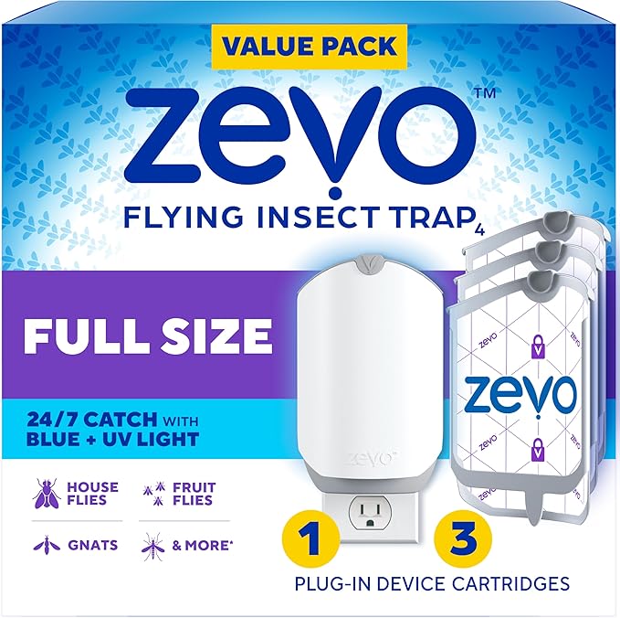 Zevo flying insect trap plug-in base with refill cartridge, front view