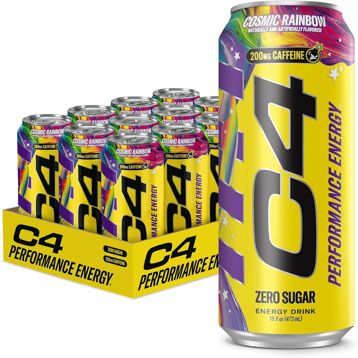 C4 Performance Cosmic Rainbow zero-sugar energy drink 12-pack