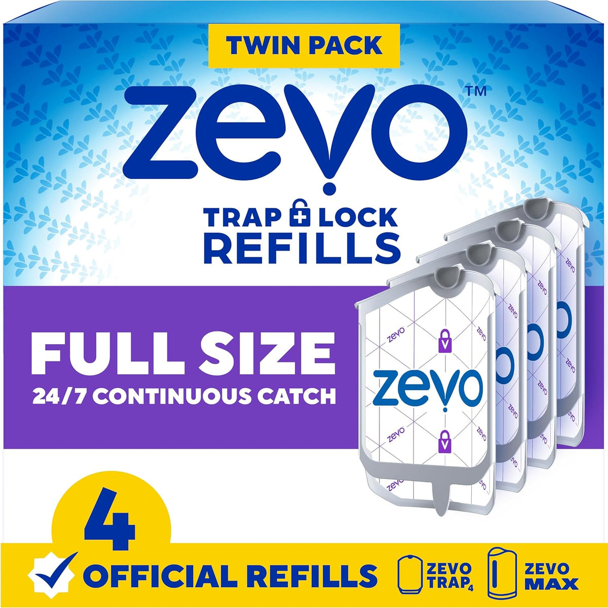 Zevo flying insect trap refill cartridges 4-count front packaging"