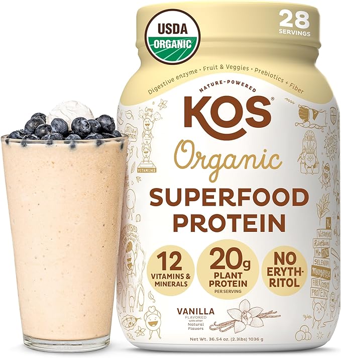 KOS organic vegan protein powder in vanilla, 28-serving product image